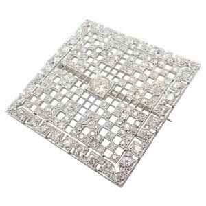 Vintage Estate Art Deco Platinum 5ctw Diamond Square Pin Brooch